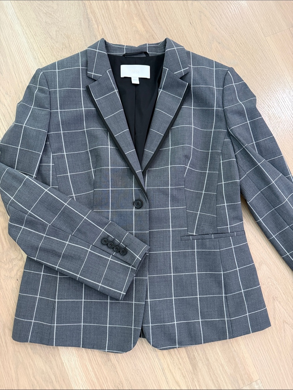 BOSS Hugo Boss Grey Windowpane 2-Piece Suit Set Dress & Blazer Size US 10 / FR - Picture 10 of 13